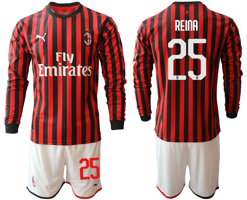 Men 2019-2020 club AC milan home long sleeve #25 red Soccer Jerseys->ac milan jersey->Soccer Club Jersey